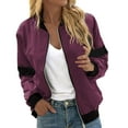 thumbnail image 1 of UTSJKR Women's Bomber Jacket 2024 Fashion Solid Color Coat Fall Fashion Lightweight Zip Up Long Sleeve Outerwear Windbreaker with Pocket Purple S, 1 of 5