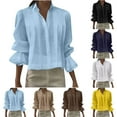 thumbnail image 1 of UTSJKR Women's Brown Button-Down Blouse 3/4 Ruffled Cuff Elegant Lightweight Spring & Summer Workwear Light Blue XXL, 1 of 7