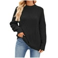thumbnail image 1 of UTSJKR Women's Cable Knit Sweaters Long Sleeve Fall Sweaters 2024 Fashion Clothing Classic Solid Crew Neck Pullover Tops Casual Loose Going Out Oversized Chunky Knitwear Black M, 1 of 4