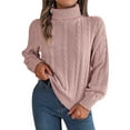 thumbnail image 1 of UTSJKR Women's Cable Knit Sweaters 2024 Fashion Clothing Elegant Solid Turtle Neck Pullover Tops Oversized Casual Loose Fit Jumper Fall Winter Long Sleeve Sweaters Pink L, 1 of 4