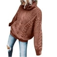 thumbnail image 1 of UTSJKR Women's Cable Knit Sweaters Deals Fall Winter Long Sleeve Sweaters 2024 Fashion Clothing Classic Solid Turtleneck Pullover Tops Casual Loose Fit Oversized Jumper Knitwear Coffee XXXL, 1 of 5