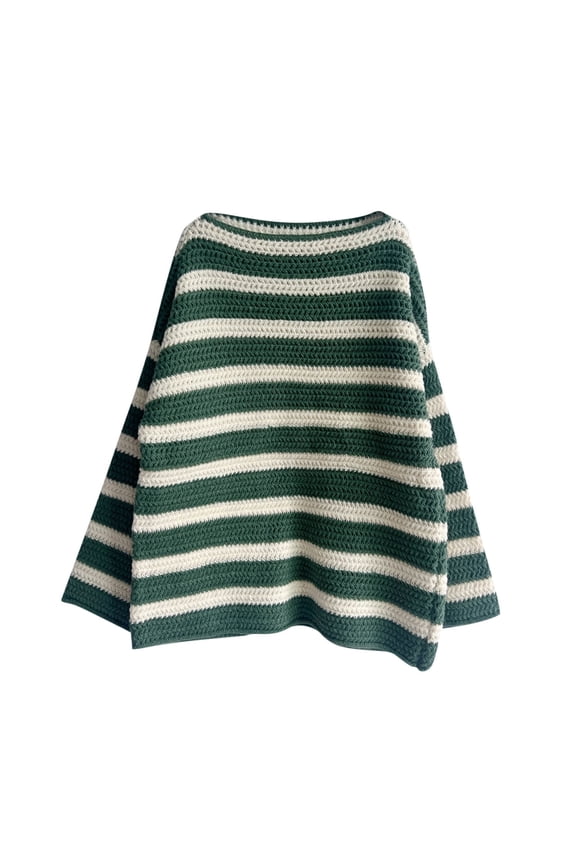 Women's Cable Knit Sweaters Fall Winter Long Sleeve Sweaters 2024 Fashion Clothing Striped Print Boat Neck Pullover Tops Oversized Loose Fit Jumper Knitwear Green S