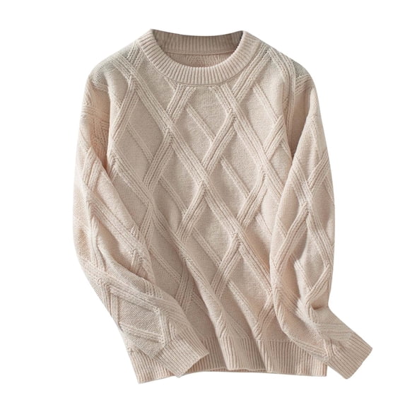 UTSJKR Women's Cable Knit Sweaters Trendy Long Sleeve Sweaters 2024 Fashion Clothing Classic Solid Crew Neck Pullover Tops Casual Loose Cozy Oversized Chunky Jumper Khaki L