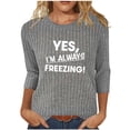thumbnail image 1 of UTSJKR Women's Casual Fashion Letter Printed Top - Fleece Ribbed Crewneck 3/4 Sleeve Pullover T-Shirt Gray S, 1 of 5