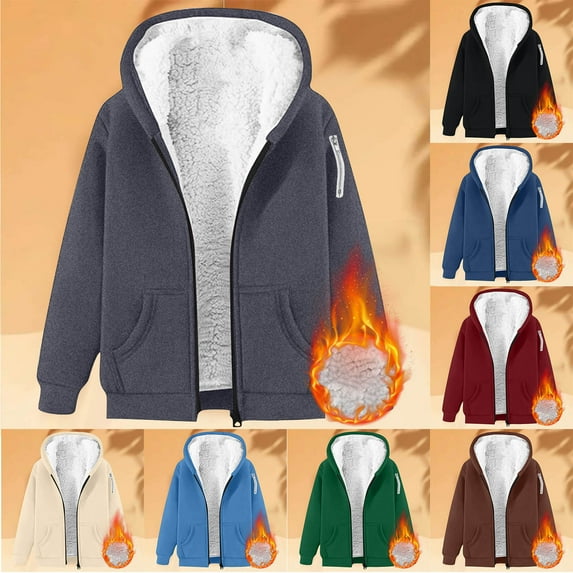 UTSJKR Women's Casual Full Zip Up Sherpa Lined Hoodie Sweatshirt Winter Long Sleeve Thermal Thick Jacket Coat with Pockets Gray XXXS