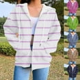 thumbnail image 1 of UTSJKR Women's Casual Hoodies Full Zip Up Oversized Striped Sweatshirts with Pockets Long Sleeve Fall Trendy Hooded Jackets Blue XXL, 1 of 6