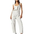 thumbnail image 1 of UTSJKR Women's Casual Loose Fit Straight Leg Denim Overalls with Pockets Bib Suspender Baggy Jeans Jumpsuits Rompers White L, 1 of 7