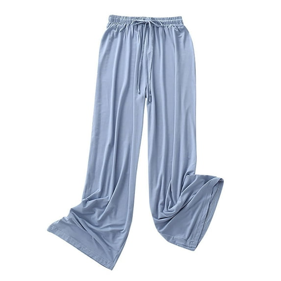 UTSJKR Women's Casual Pajama Pants with Pockets Stretch Soft Lounge Pants Comfy Loose Fit Wide Leg Palazzo Pants with Drawstring Light Blue M