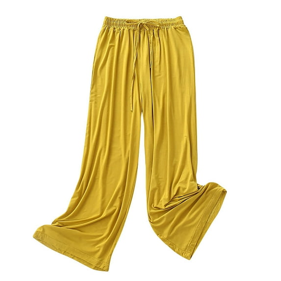 UTSJKR Women's Casual Pajama Pants with Pockets Stretch Soft Lounge Pants Comfy Loose Fit Wide Leg Palazzo Pants with Drawstring Yellow M