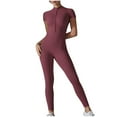 thumbnail image 1 of UTSJKR Women's Casual Short Sleeve Romper Solid Color Zipper Neck Fitness Sports Yoga Playsuit Bodycon Slim Fit Jumpsuit Red XL, 1 of 9