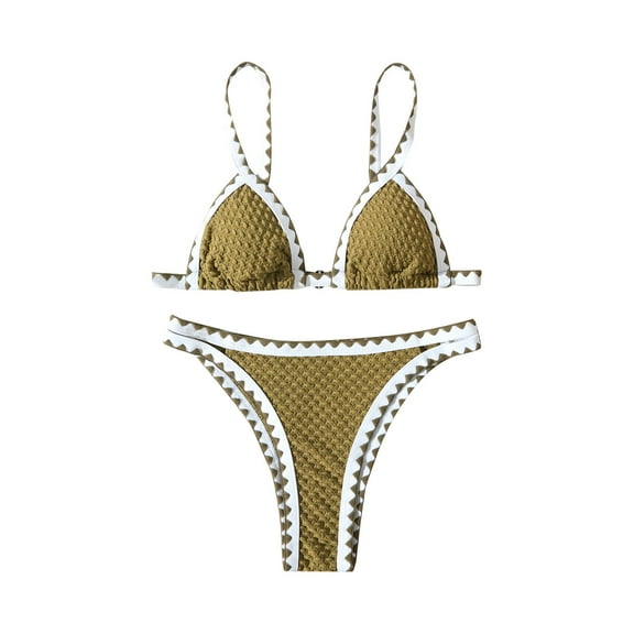 UTSJKR Women's Color Block Binding Bikini Set Triangle Two Piece Swimsuit Beach Fashion Bikini Halter Bathing Suit Army Green S