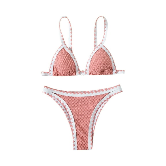 UTSJKR Women's Color Block Binding Bikini Set Triangle Two Piece Swimsuit Beach Fashion Bikini Halter Bathing Suit Pink S
