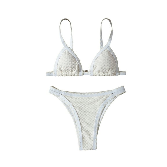 UTSJKR Women's Color Block Binding Bikini Set Triangle Two Piece Swimsuit Beach Fashion Bikini Halter Bathing Suit White S