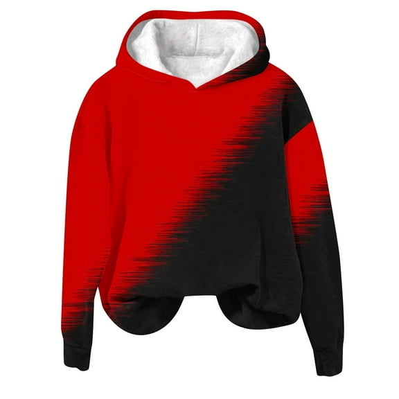 UTSJKR Women's Color Block Hoodie Sweatshirts Drop Shoulder Long Sleeve Tops 2024 Fashion Hooded Neck Sweatshirts Vacation Loose Fit Fall Basic Casual Pullover Tops Red L