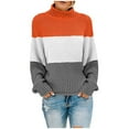 thumbnail image 1 of UTSJKR Women's Color Block Knit Sweaters Lantern Sleeve Long Sleeve Fall Sweaters 2024 Fashion Clothing Trendy Turtle Neck Pullover Tops Loose Oversized Chunky Jumper Orange XXXXL, 1 of 4