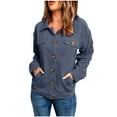 thumbnail image 1 of UTSJKR Women's Corduroy Jacket Lapel Long Sleeve Button Down Coat Outwear Pockets Oversized Loose Fit Cropped Jacket Blue XXL, 1 of 9