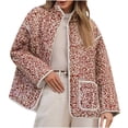 thumbnail image 1 of UTSJKR Women's Cropped Puffer Quilted Jacket Vintage Floral Print Open Front Lightweight Short Jacket Outwear Red XS, 1 of 8
