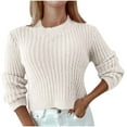 thumbnail image 1 of UTSJKR Women's Cropped Sweaters Elegant Solid Crew Neck Pullover Tops Ribbed Knit Slim Fit Cozy Jumper Fall Long Sleeve Sweaters 2024 Fashion Clothing Beige L, 1 of 6