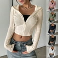 thumbnail image 1 of UTSJKR Women's Cropped Zip Up Hoodie Lightweight Long Sleeve Rib Knit Slim Crop Jacket Fall Spring Trendy 2026 Army Green M, 1 of 8