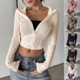 thumbnail image 1 of UTSJKR Women's Cropped Zip Up Hoodie Lightweight Long Sleeve Rib Knit Slim Crop Jacket Fall Spring Trendy 2026 Black S, 1 of 8