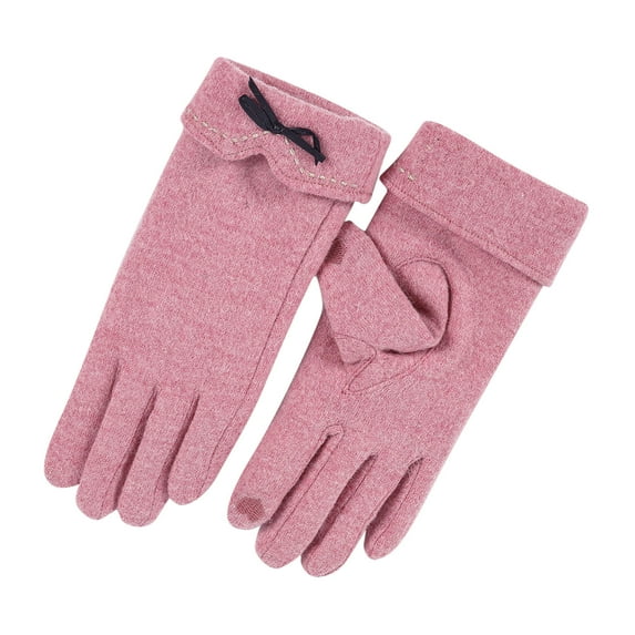 UTSJKR Women's Cute Bowtie Winter Warm Wool Touchscreen Gloves Thick Soft Comfortable Casual Solid Color Gloves Pink