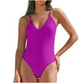 thumbnail image 1 of UTSJKR Women's Deep V Neck Halter Bathing Suit Summer Thong Sexy Backless Adjustable Tie One Piece Swimsuits Purple XL, 1 of 6