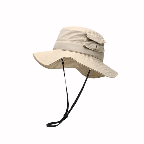 UTSJKR Women's Drawstring 2025 Fishing Hat Solid Pocket Stylish Bucket Cap Summer Spring Mountaineering Hats Big Brim Caps Beige