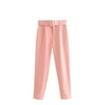 thumbnail image 1 of UTSJKR Women's Dress Pants Straight Leg Slim Fit Work Stretchy Pant Business Casual Suits Pants High Waist Trouser with Belt Pink L, 1 of 3