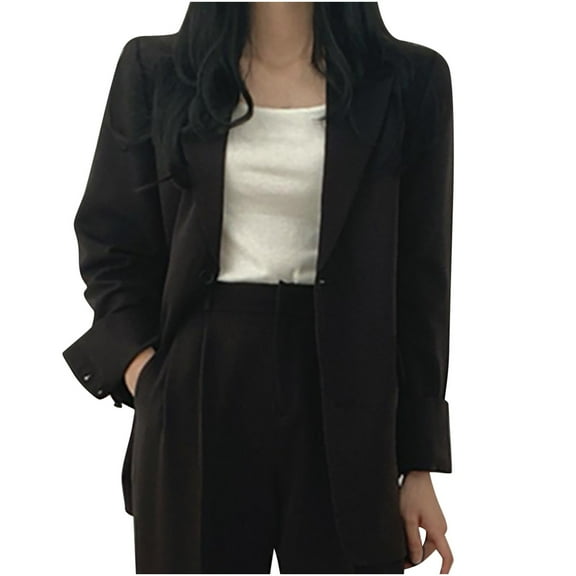 UTSJKR Women's Elegant Blazers for Work Casual Daily V-Neck Turndown Collar Long Sleeve Business Working Outwear with Pocket Black XXXL