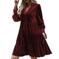 thumbnail image 1 of UTSJKR Women's Elegant Evening Party Dress V Neck Tiered A-line Flowy Formal Wedding Bridesmaid Dresses Wine M, 1 of 4