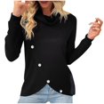 thumbnail image 1 of UTSJKR Women's Fall Knit Sweaters Trendy Solid Crew Neck Pullover Tops Crossover Buttons Desgin Knitwear Casual Loose Fit Long Sleeve Sweaters 2024 Fashion Clothing Black L, 1 of 6