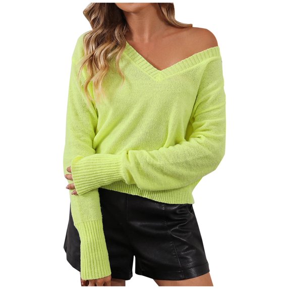 UTSJKR Women's Fall Sweaters Deals Classic Solid Crew Neck Tunic Pullover Tops Lightweight Knit Jumper Shirts Casual Loose Fit Long Sleeve Sweaters 2024 Fashion Clothing Yellow M