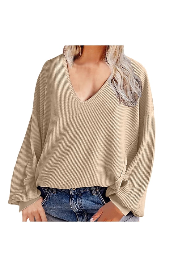 Women's Fall Winter Corduroy Tops Batwing Sleeves Long Sleeve Tunic Tops 2024 Fashion Elegant Solid V Neck Blouses Casual Loose Fit Flowy Basic Pullover Shirts Beige S