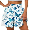 thumbnail image 1 of UTSJKR Women's Fashion Floral Printed Shorts Ruffle Skorts High Waist Shorts Skirt A-Line Swing Shorts with Pockets Summer Beach Skater Flaring Shorts Blue L, 1 of 5