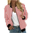 thumbnail image 1 of UTSJKR Women's Fashion Striped Print Jackets Lightweight Zip Up Stand Collar Long Sleeve Bomber Coat 2024 Fall Winter Loose Fit Pocket Jacket Red L, 1 of 5