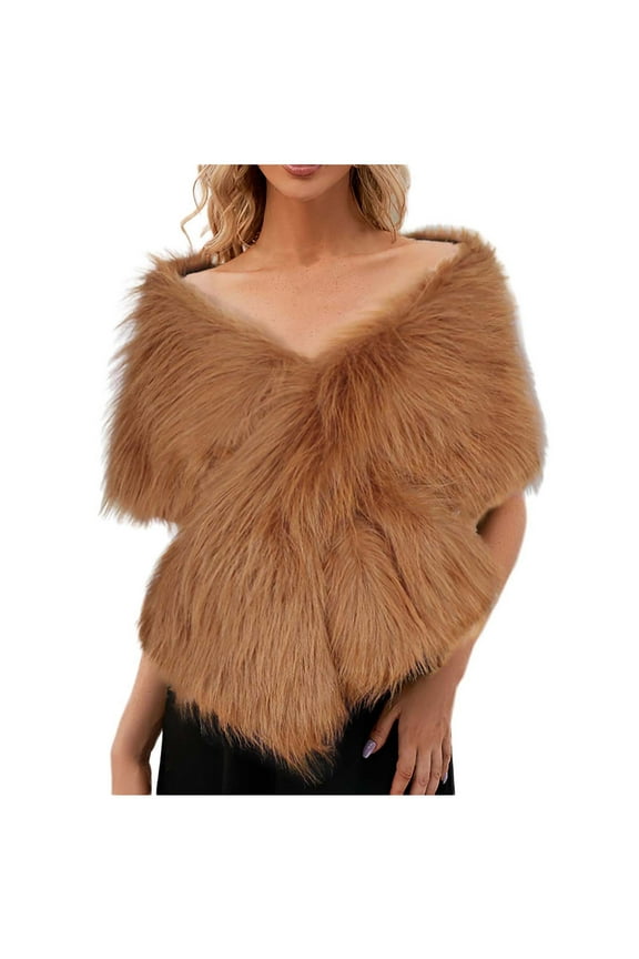 Women's Faux Fur Shawls Fluffy Warm Bridal Fur Wrap Cape for Winter Banquet Party Shawl Wraps Cloak Coat Sweater Cape for Evening Party Brown
