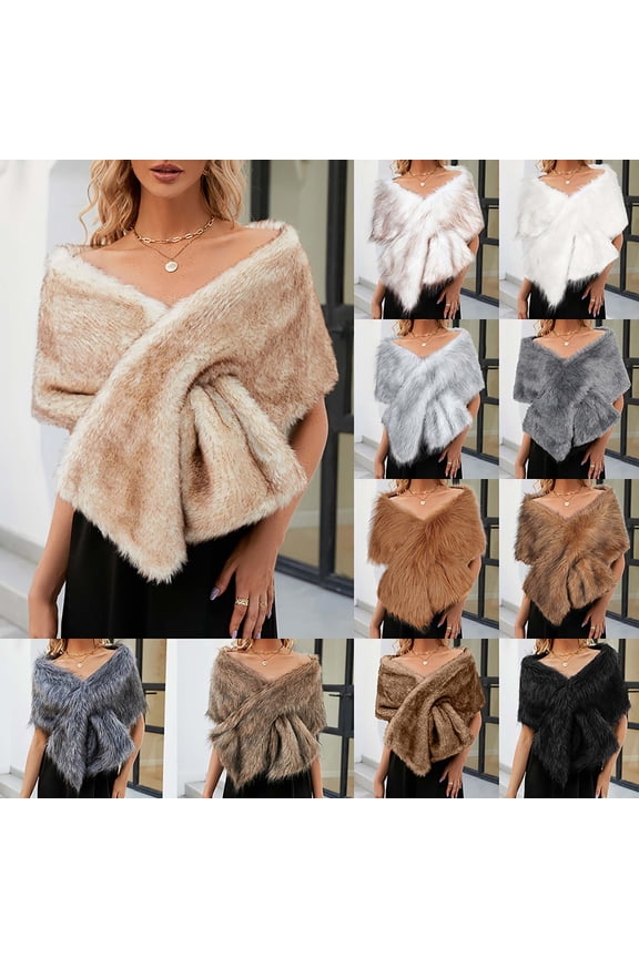 Women's Faux Fur Shawls Fluffy Warm Bridal Fur Wrap Cape for Winter Banquet Party Shawl Wraps Cloak Coat Sweater Cape for Evening Party Coffee