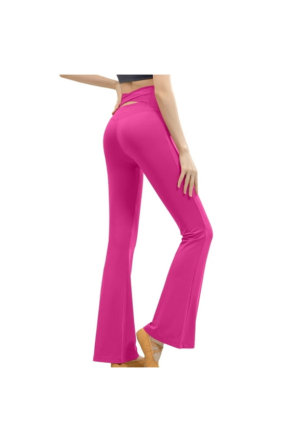 Women's Flare Leggings Soft Stretchy High Waisted Tummy Control Workout Wide Leg Flared Leggings Lightweight Comfy Slim Yoga Pants Hot Pink XXL