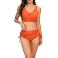 thumbnail image 1 of UTSJKR Women's Flattering Bathing Suit Solid Color High Waisted 2 Piece Scoop Neck Tankini with Shorts Tummy Control Swimwear Orange M, 1 of 8
