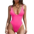 thumbnail image 1 of UTSJKR Women's Flattering Plunging V Neck Bathing Suit Open Back One Piece Swimsuits High Cut Swimsuits Tummy Control Slimming Monokini Pink S, 1 of 9
