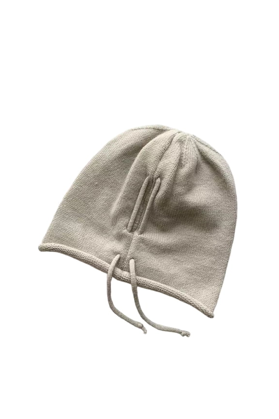 Women's Fleece Lined Drawstring Beanie, Warm Adjustable Ribbed Knit Cap Cold Weather Outdoor Sport Beige