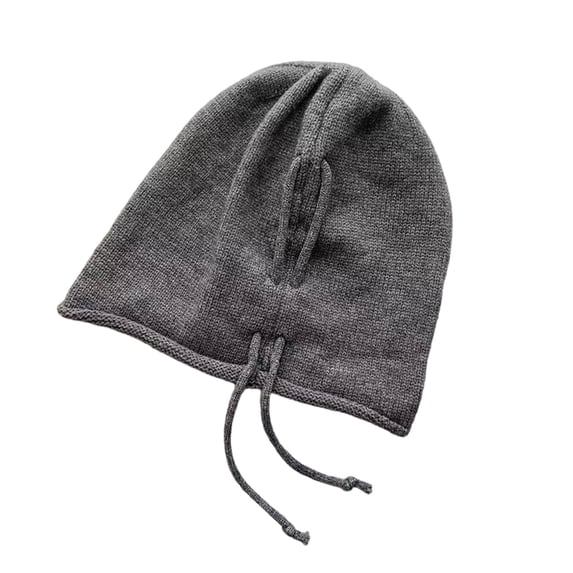 UTSJKR Women's Fleece Lined Drawstring Beanie, Warm Adjustable Ribbed Knit Cap Cold Weather Outdoor Sport Gray