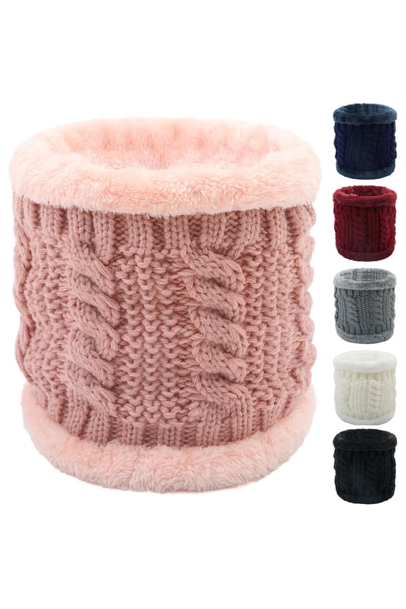 Women's Fleece Lined Winter Neck Gaiters - Cable Knit Double-Layer Thick Warm Thermal Infinity Scarf Neck Warmers Beige