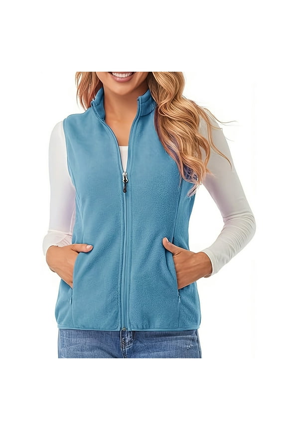 Women's Fleece Vest Outerwear Sleeveless Lightweight Zip Jackets Warm Soft Vests with Zipper Pockets Blue XL