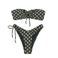 thumbnail image 1 of UTSJKR Women's Floral Jacquard Bandeau Bikini Set Drawstring Tie High Cut Bikini Swimsuit Bikini Beach Bikini Suit Shorts Set for Women Black M, 1 of 3