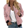 thumbnail image 1 of UTSJKR Women's Floral Print Bomber Jackets Deals Long Sleeve Lightweight Zip Up Pockets Windbreaker Outwear 2024 Fall Fashion Loose Fit Daily Wear Streetwear Pink M, 1 of 5