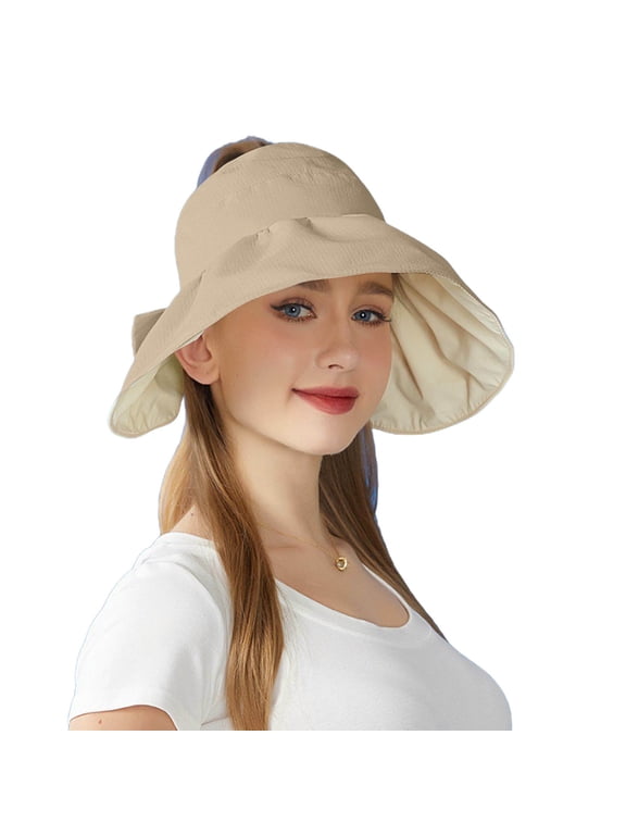 Women's Foldable UPF 50 Sun Hat, Wide Brim UV Protection Lightweight Bucket Visor for Travel Outdoor Khaki
