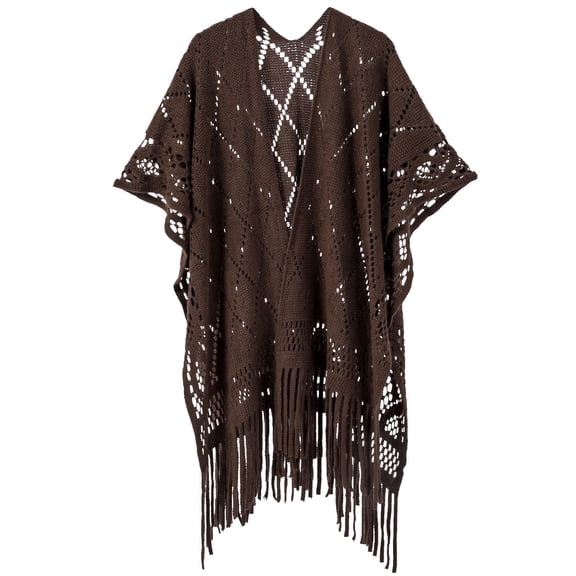 UTSJKR Women's Fringe Shrug Sweaters Shawl Front Wrap Cardigan Hollow Out Knitted Shawl Wraps Casual Loose Fit Clothes Coffee