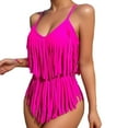 thumbnail image 1 of UTSJKR Women's Fringe Trim Swimwear Spaghetti Strap Sleeveless One Piece Swimsuit Beachwear Tassel Vacation Tankini Suits Hot Pink M, 1 of 4