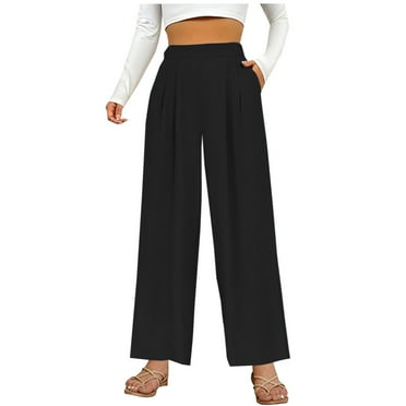 UTSJKR Women's High Waist Palazzo Pants Loose Fit Pleated Wide Leg Trousers with Pockets Office Business Work Pants Black XXL